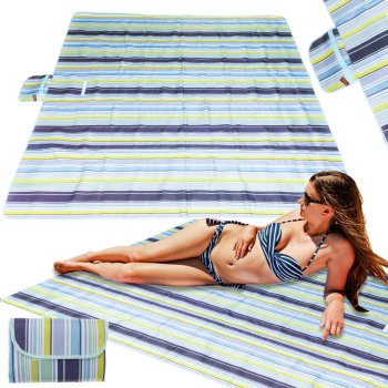 Waterproof foldable beach and picnic blanket 200x200 cm, blue
