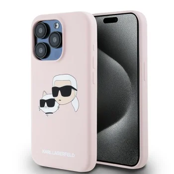 Karl Lagerfeld iPhone 15 Pro Max dėklas Silicone Karl & Choupette MagSafe, rožinis