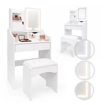 Modernhome kosmetinis staliukas su LED veidrodžiu ir kėdute