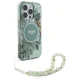 Guess IML Flowers dėklas su perlų dirželiu ir MagSafe skirtas iPhone 16 Pro, žalias