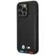 BMW Leather Stamp Tricolor dėklas, skirtas Apple iPhone 14 Pro, juodas