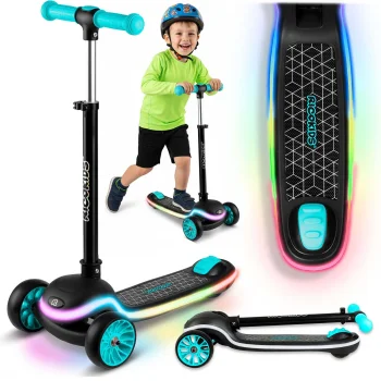 Triratis balansinis paspirtukas vaikams Ricokids Leddi su LED ratais, juodas-turkio