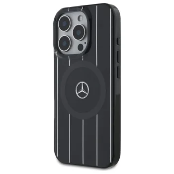 Mercedes dėklas iPhone 16 Pro telefonui Double Layer Crossed Lines MagSafe, juodas