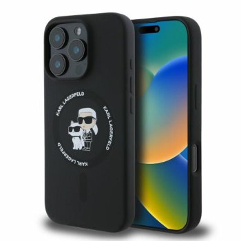 Karl Lagerfeld Silicone Karl&Choupette Heads Ring MagSafe dėklas iPhone 16 Pro Max, juodas