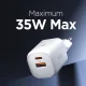 Spigen Essential EE352EU GaN įkroviklis USB-C / USB-A 35W, baltas