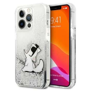 Karl Lagerfeld Liquid Glitter Choupette Fun dėklas iPhone 13 Pro Max 6.7", sidabrinis