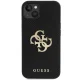 Guess Leather Perforated 4G Glitter Logo dėklas iPhone 15 telefonui, juodas