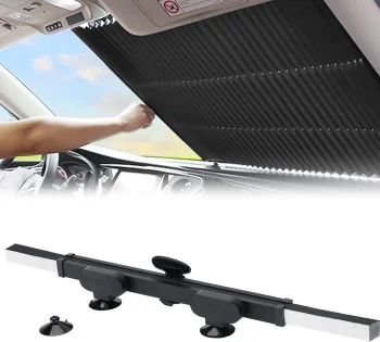 Ištraukiamas automobilio priekinio stiklo uždangalas nuo saulės, pilkas