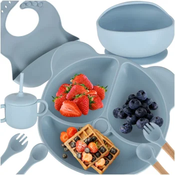 Silicone Tableware Set for Kids, 8 Pieces, Blue