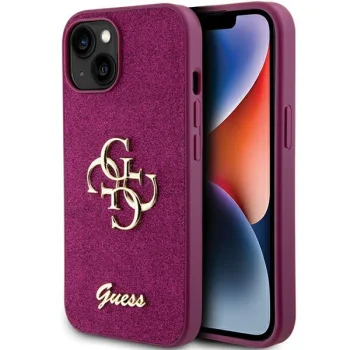 Guess Glitter Script Big 4G dėklas, skirtas iPhone 15, violetinis