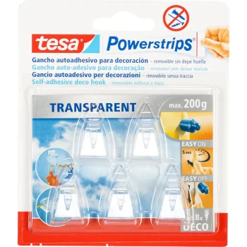 Tesa Powerstrips Deco lipnūs kabliukai 200 g, skaidrūs, 5 vnt. (58900)