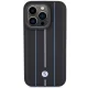 BMW Leather Stamp Blue Line dėklas telefonui iPhone 15 Pro Max 6.7\", Black