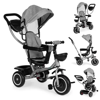 ECOTOYS triratukas-vežimėlis 2in1 su sukamąja kėdute, pilkas