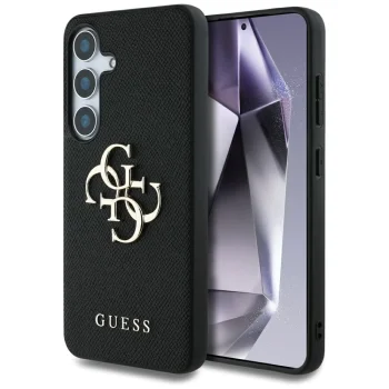 Guess Grained Big 4G Logo dėklas, skirtas Samsung Galaxy S25, juodas