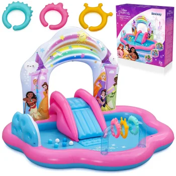 Bestway Disney Princess pripučiamas žaidimų centras su čiuožykla 221x193x140 cm