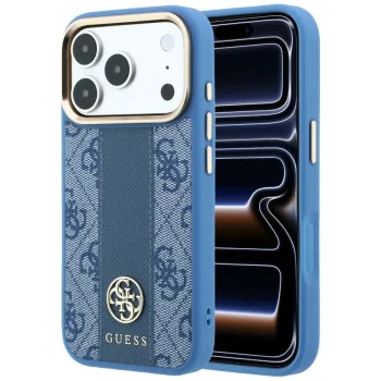 Guess 4G Stripe Round and Classic Logos MagSafe dėklas iPhone 17 Pro / 18 Pro, mėlynas
