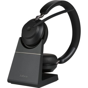 Belaidės ausinės Jabra Evolve2 65 UC Stereo su įkrovimo stovu, juodos