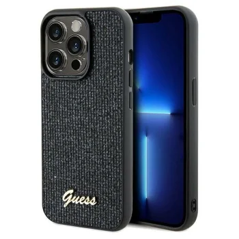 Guess dėklas iPhone 14 Pro Max telefonui Disco Metal Script, juodas