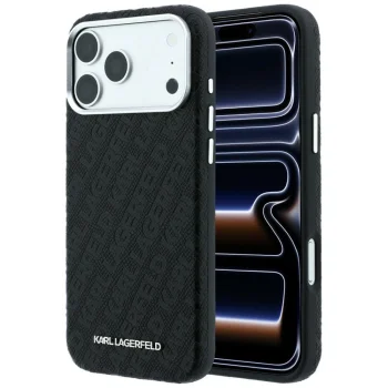 Karl Lagerfeld Grained Allover Logo MagSafe dėklas iPhone 17 / 18 Pro Max, juodas