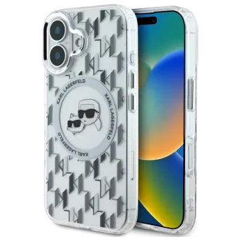 Karl Lagerfeld dėklas iPhone 16 telefonui IML Monogram Karl&Choupette, skaidrus