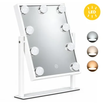 ModernHome LED Makeup Mirror 25x30 cm, 9 Light Bulbs, 3 Color Modes, USB-C