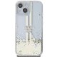Guess dėklas iPhone 15 Plus / 14 Plus Liquid Glitter Gold Stripes, skaidrus