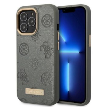Guess Peony Logo Plate iPhone 13 Pro Max dėklas su MagSafe, pilkas