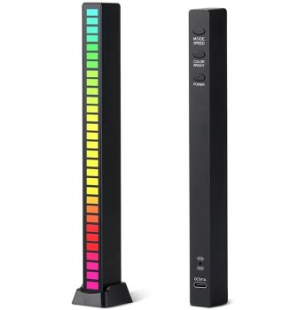 Sound-Reactive RGB LED Light Bar, 32-LED Music Visualizer, Black
