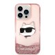 Karl Lagerfeld iPhone 14 Pro Case Liquid Glitter Choupette Pink