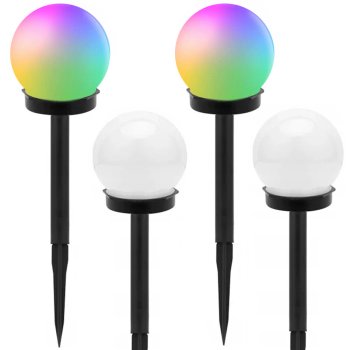 Sodo saulės energijos LED šviestuvai-rutuliai RGB 10 cm, 4 vnt.