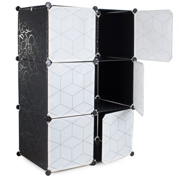 Modular Wardrobe with 6 Sections and Hanging Rod, Black