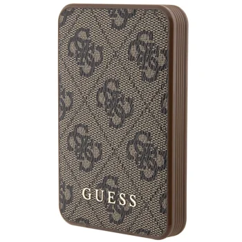 Išorinė baterija Guess 4G Leather Metal Logo, 5000mAh, 15W, ruda