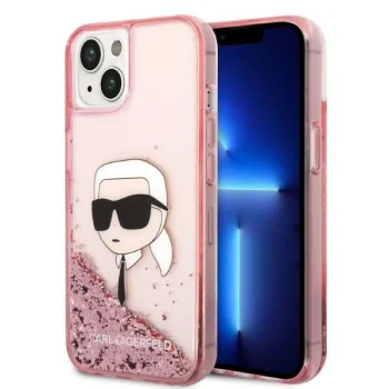 Karl Lagerfeld Glitter Karl's Head dėklas iPhone 14 Plus / 15 Plus, rožinis