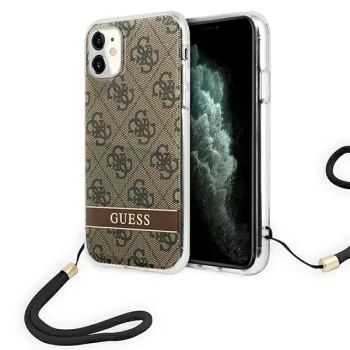 Guess 4G Print Strap dėklas iPhone 11 / XR telefonui, Rudas