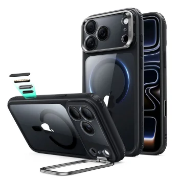 ESR Classic Hybrid Kickstand MagSafe dėklas iPhone 18 Pro Max / 17 Pro Max, Clear Black