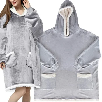 Oversized Hoodie Blanket Poncho with Hood and Side Pockets