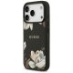 Guess Grained Flowers Classic Logo MagSafe dėklas, skirtas iPhone 17 Pro, juodas