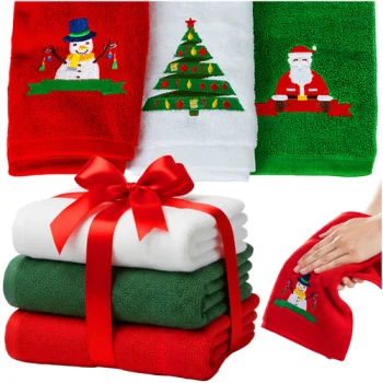 Ruhhy Christmas Towels Set of 3, Cotton Hand Towels, Red, Green, White