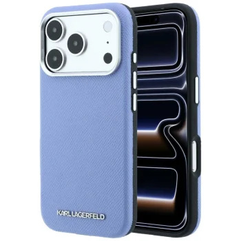 Karl Lagerfeld Grained Elongated Logo MagSafe dėklas iPhone 17/18 Pro Max, mėlynas