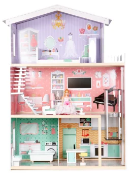 Didelis medinis lėlių namelis su liftu ir baldais ECOTOYS 128578
