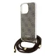 Guess dėklas iPhone 15 Pro telefonui Crossbody Cord 4G Print, rudas