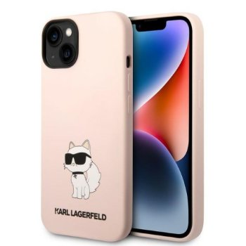 Karl Lagerfeld Silicone Case for iPhone 14 Plus with Choupette Icon Pink