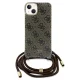 Guess dėklas iPhone 15 / 14 / 13 su virvele Crossbody Cord 4G Print, rudas