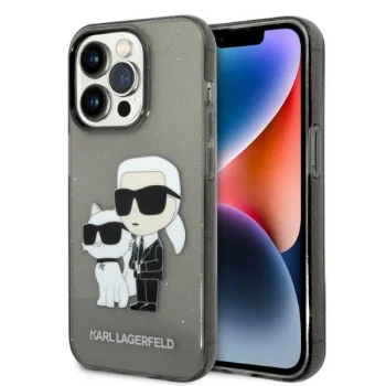 Karl Lagerfeld Glitter Karl&Choupette dėklas, skirtas iPhone 14 Pro, juodas