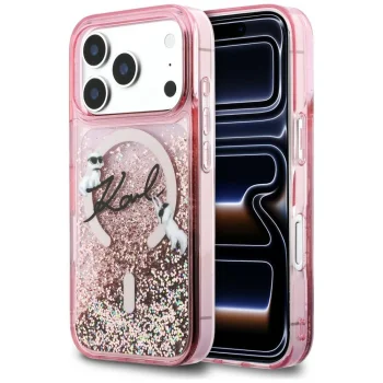 Karl Lagerfeld Liquid Glitter Karl Script Logo MagSafe Phone Case Cover iPhone 17 Pro Max - Pink