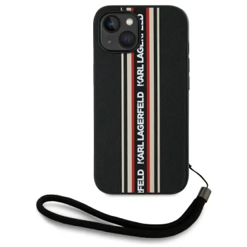 Karl Lagerfeld Saffiano Athleisure Stripes dėklas su virvele iPhone 15, raudonas