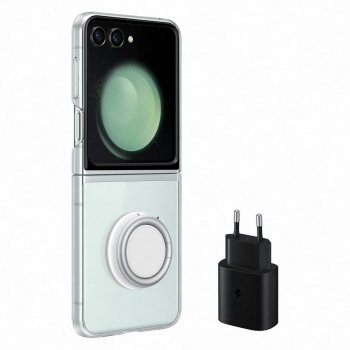 Originalus Samsung Galaxy Z Fold 5 dėklas su žiedu ir 25W įkroviklis, skaidrus