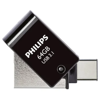 USB atmintinė Philips 2in1 OTG 64 GB, USB 3.1 / USB-C, juoda