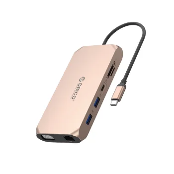 Dokavimo stotelė Orico XCR 12in1 USB-C PD 100W HDMI 4K VGA RJ45, rožinis auksas