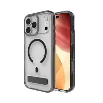 ZAGG Santa Cruz Snap KS MagSafe dėklas su stovu iPhone 17 Pro Max, skaidrus/juodas